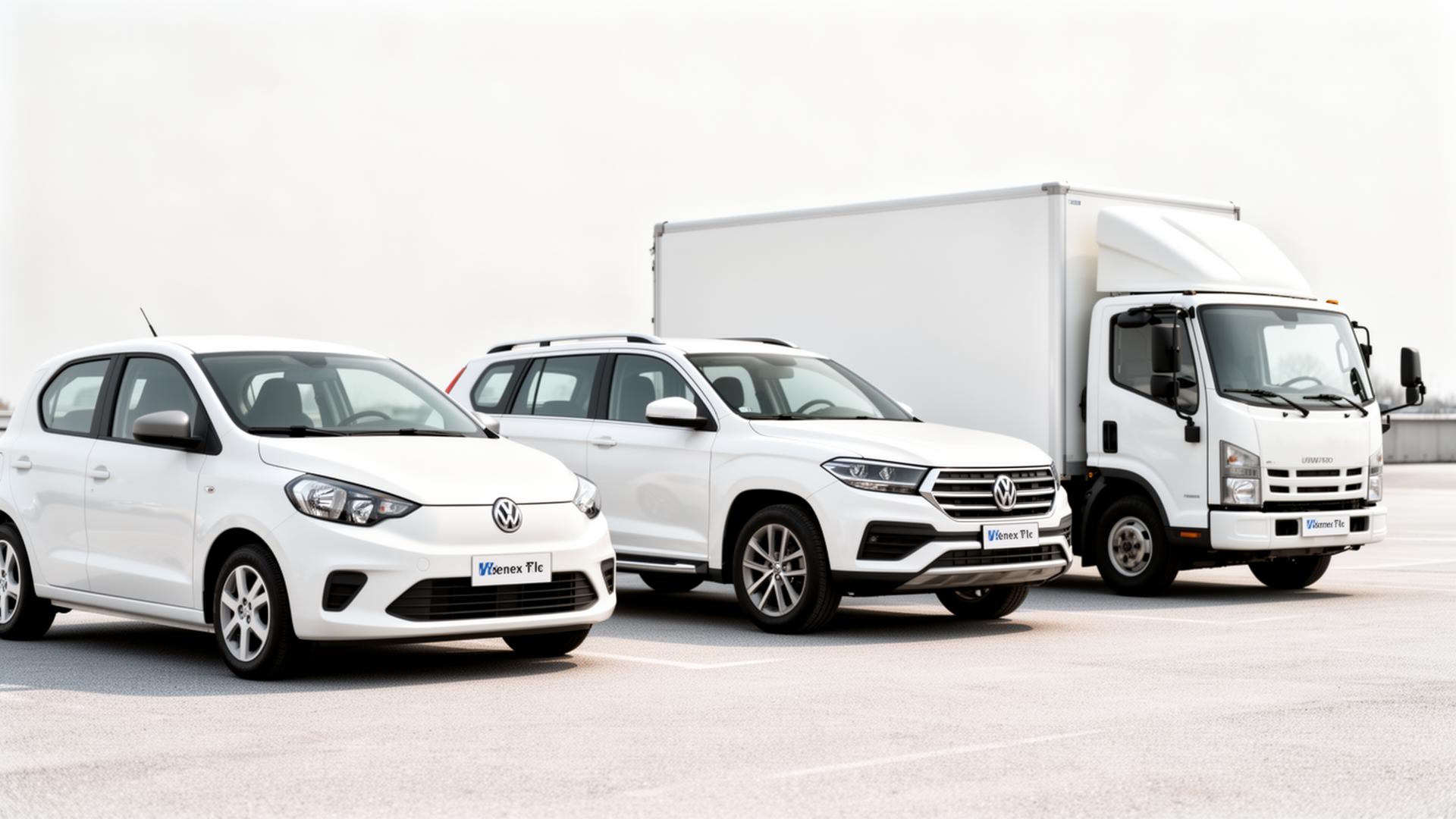 A compact car, SUV and commercial truck from the Grand Auto rental fleet